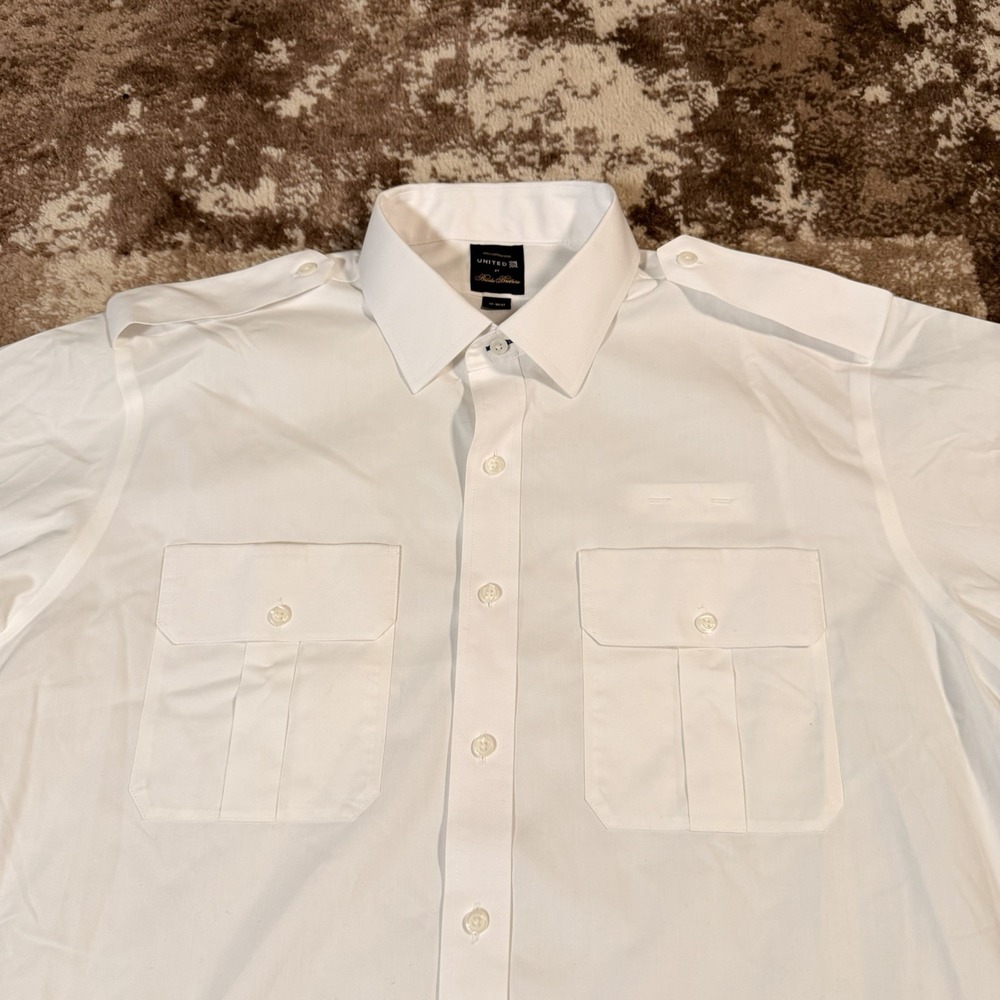 Brooks Brothers United Airlines Shirt Mens 17 36/37 White Long Sleeve Pilot NEW - Picture 2 of 10